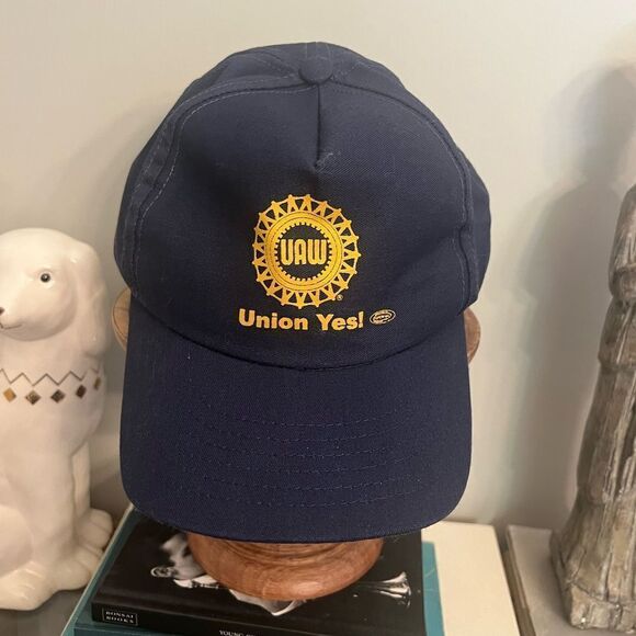 UAW Union Yes Vintage Mesh Hat Flatbill Cap Snapback Trucker Retro United Auto - Picture 1 of 6
